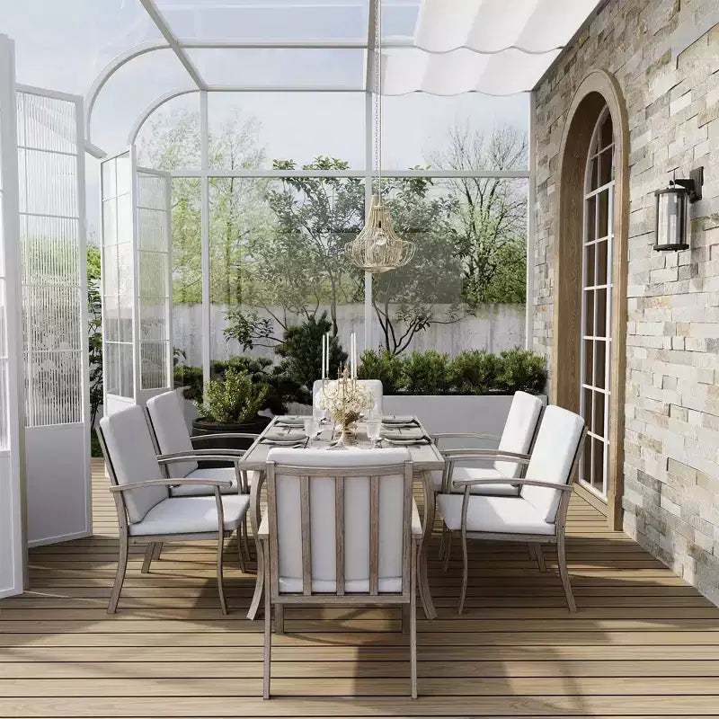 Ensemble de salle à manger HAPPATIO 7 pièces en aluminium pour patio, table et chaises d'extérieur
