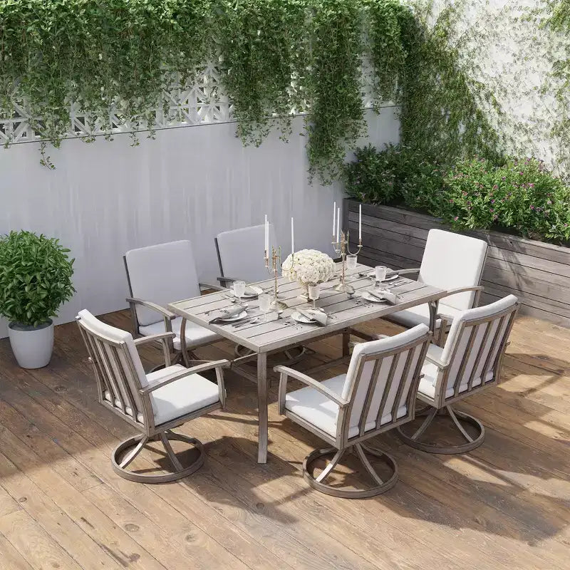 Ensemble de salle à manger HAPPATIO 7 pièces en aluminium pour patio, table et chaises d'extérieur