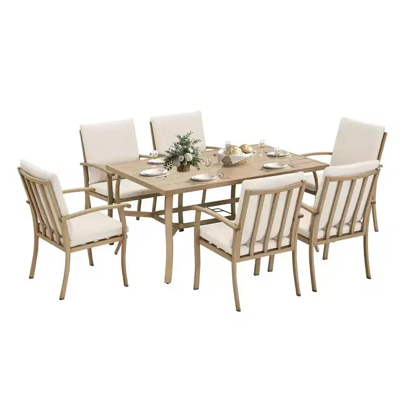 HAPPATIO 7 Piece Aluminum Patio Dining Set, Outdoor Dining Table and Chairs Set