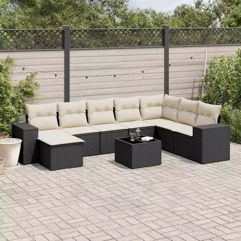 vidaXL Salon de jardin Noir,Blanc crème