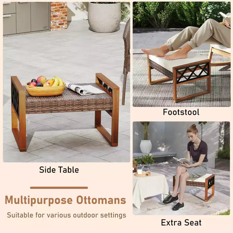 Costway Salon de Jardin 7 Pièces en Résine Tressée avec Ottomans, Coussins et Tables Canapé Fauteuil