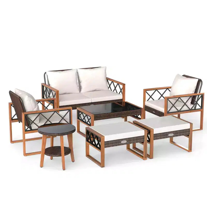 Costway Salon de Jardin 7 Pièces en Résine Tressée avec Ottomans, Coussins et Tables Canapé Fauteuil