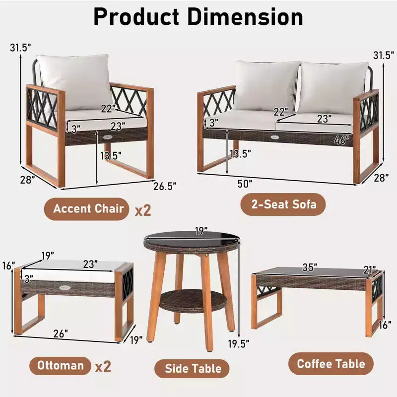 Costway Salon de Jardin 7 Pièces en Résine Tressée avec Ottomans, Coussins et Tables Canapé Fauteuil