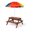 Karl Home Kids Wood Rectangle Outdoor Picnic Table and Bench with Umbrella and Play Boxes