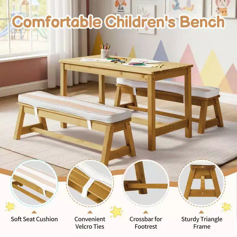 Table et banc de pique-nique rectangulaires d'extérieur en bois Karl Home Kids avec parasol et coussin