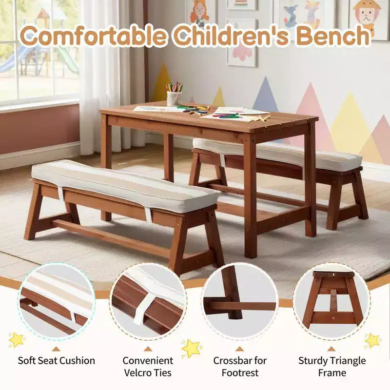 Table et banc de pique-nique rectangulaires d'extérieur en bois Karl Home Kids avec parasol et coussin