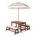 Table et banc de pique-nique rectangulaires d'extérieur en bois Karl Home Kids avec parasol et coussin