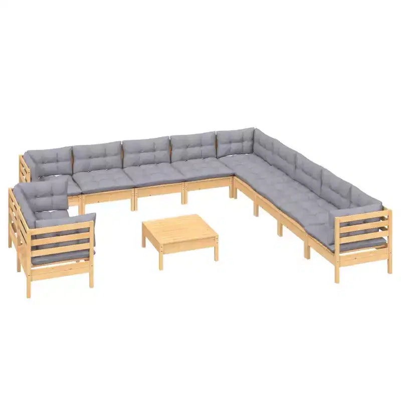 vidaXL Salon de jardin gris Bois de pin massif, tissu (100 % polyester)