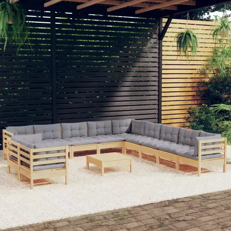 vidaXL Salon de jardin gris Bois de pin massif, tissu (100 % polyester)