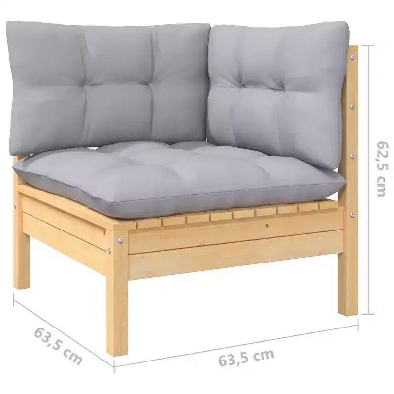 vidaXL Salon de jardin gris Bois de pin massif, tissu (100 % polyester)