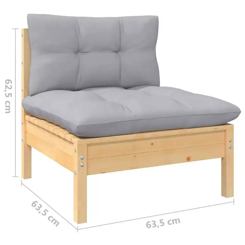 vidaXL Salon de jardin gris Bois de pin massif, tissu (100 % polyester)