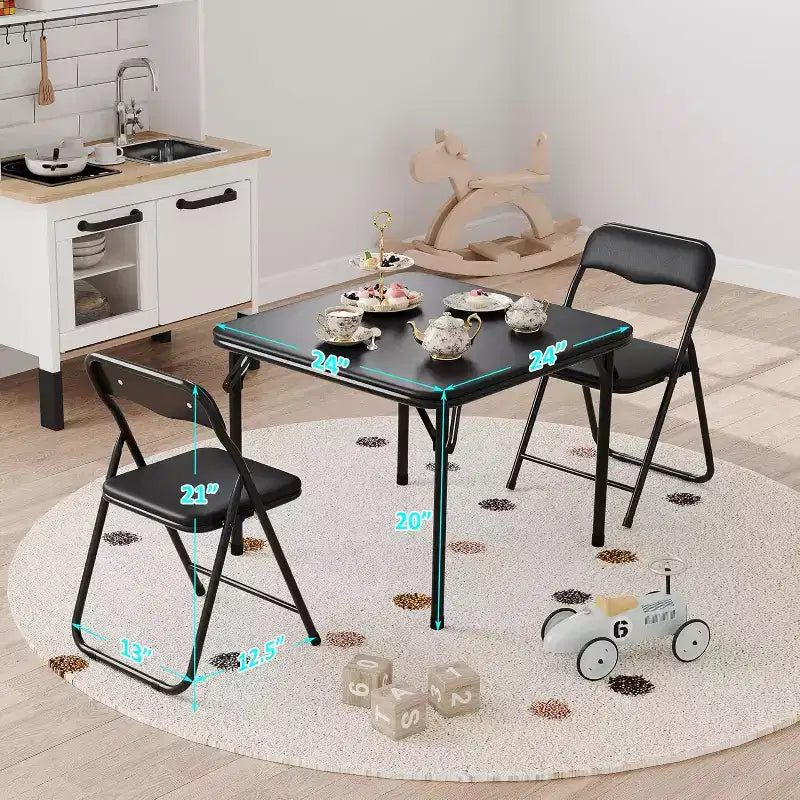Ensemble table et deux chaises pliantes pour enfants, avec coussins en PU, facile à ranger, idéal pour les repas, la lecture et les jeux des enfants.