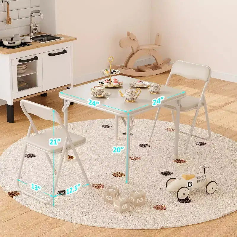 Ensemble table et deux chaises pliantes pour enfants, avec coussins en PU, facile à ranger, idéal pour les repas, la lecture et les jeux des enfants.