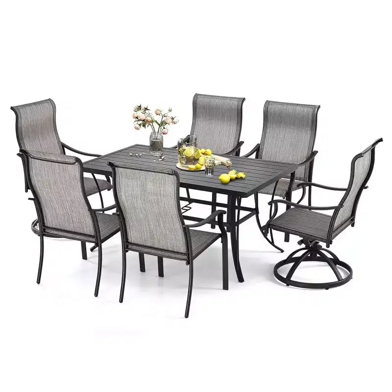 HAPPATIO 7 Piece Patio Dining Set,Outdoor Dining Set,2 Swivel Dining Chairs,4 Leg Dining Chairs,Textilene Furniture Set for Patio,Yard,Pool