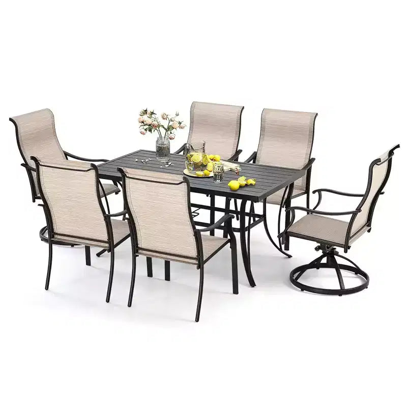 HAPPATIO Ensemble de salle à manger d'extérieur 7 pièces, ensemble de salle à manger de patio, 2 chaises pivotantes, 4 chaises de salle à manger à pieds, ensemble de meubles en textilène pour terrasse, jardin, piscine