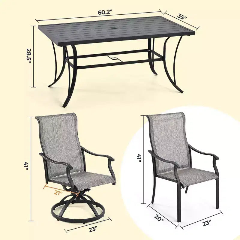 HAPPATIO Ensemble de salle à manger d'extérieur 7 pièces, ensemble de salle à manger de patio, 2 chaises pivotantes, 4 chaises de salle à manger à pieds, ensemble de meubles en textilène pour terrasse, jardin, piscine