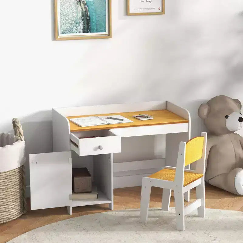Whisen 2-Piece Kids Table Set with Storage Drawer, Safe MDF, Easy Assembly, Ideal for Homework & Games - White