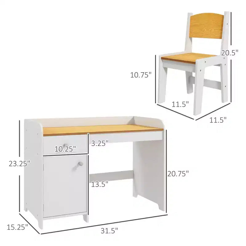 Ensemble table et 2 chaises Whisen pour enfants avec tiroir de rangement, MDF sûr, montage facile, idéal pour les devoirs et les jeux - Blanc
