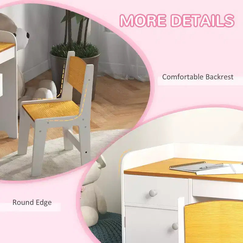 Ensemble table et 2 chaises Whisen pour enfants avec tiroir de rangement, MDF sûr, montage facile, idéal pour les devoirs et les jeux - Blanc