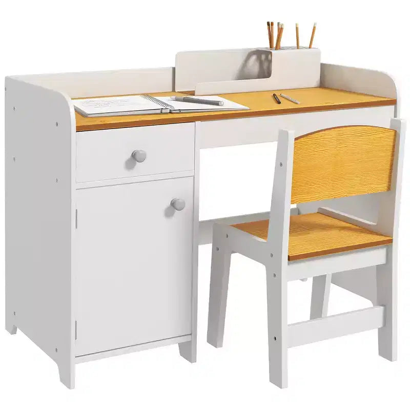 Ensemble table et 2 chaises Whisen pour enfants avec tiroir de rangement, MDF sûr, montage facile, idéal pour les devoirs et les jeux - Blanc