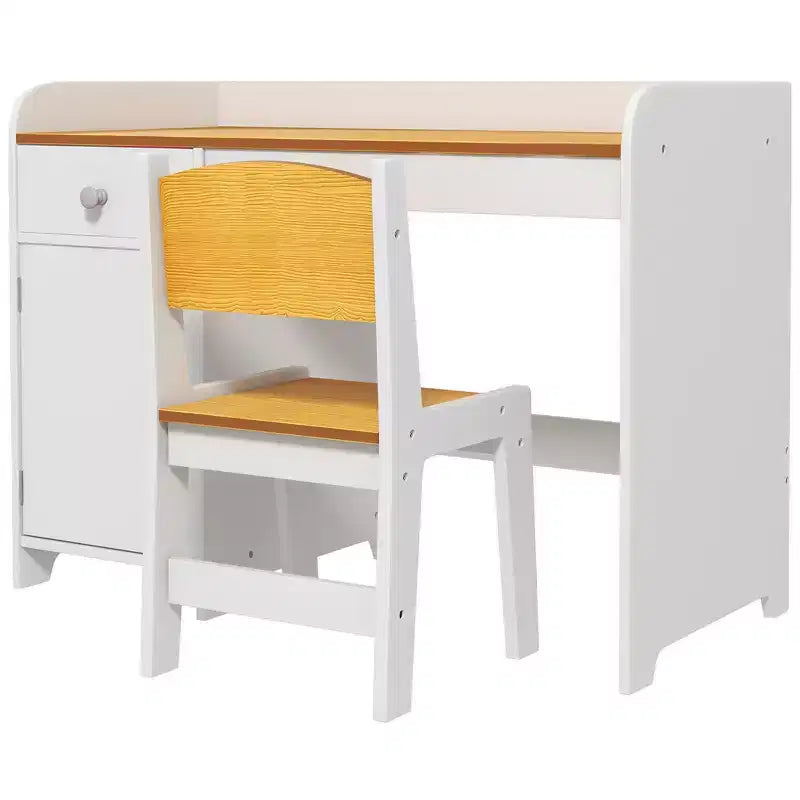 Ensemble table et 2 chaises Whisen pour enfants avec tiroir de rangement, MDF sûr, montage facile, idéal pour les devoirs et les jeux - Blanc
