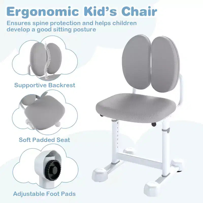 Ensemble bureau et chaise d'étude pour enfants Costway avec plateau inclinable, porte-stylo et plateau, support de lecture bleu/gris