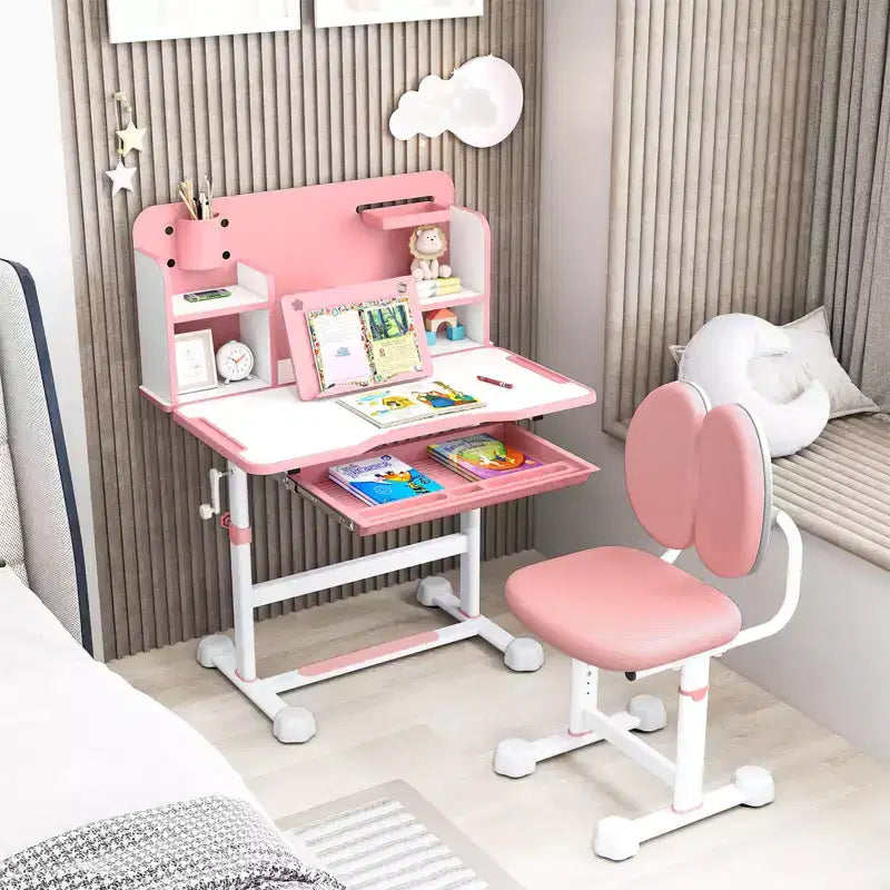 Ensemble bureau et chaise d'étude pour enfants Costway avec plateau inclinable, porte-stylo et plateau, support de lecture bleu/gris