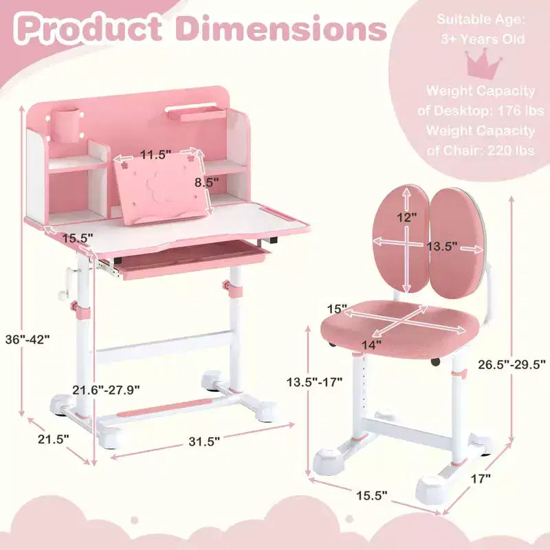 Ensemble bureau et chaise d'étude pour enfants Costway avec plateau inclinable, porte-stylo et plateau, support de lecture bleu/gris