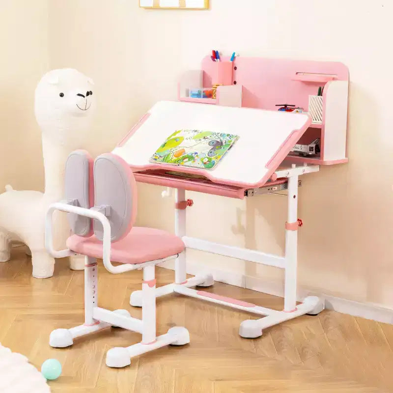 Ensemble bureau et chaise d'étude pour enfants Costway avec plateau inclinable, porte-stylo et plateau, support de lecture bleu/gris