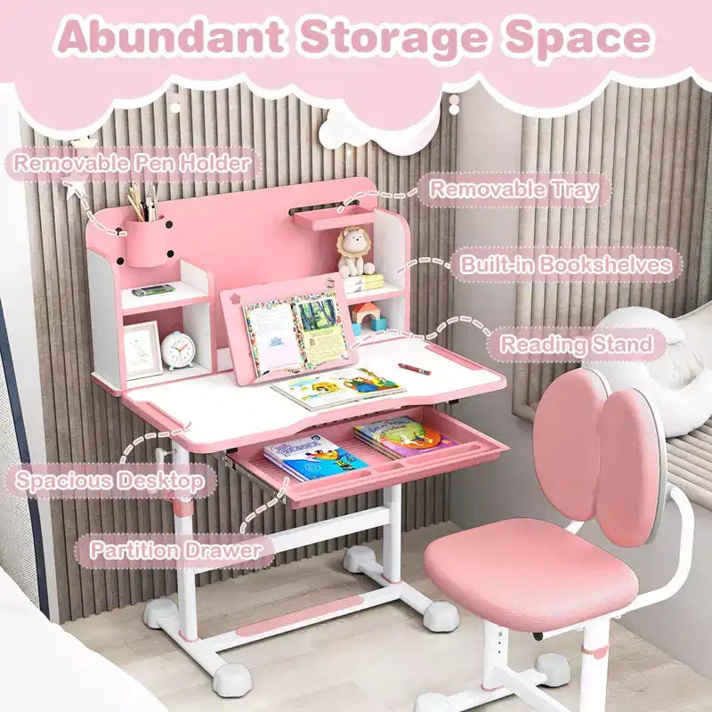 Ensemble bureau et chaise d'étude pour enfants Costway avec plateau inclinable, porte-stylo et plateau, support de lecture bleu/gris