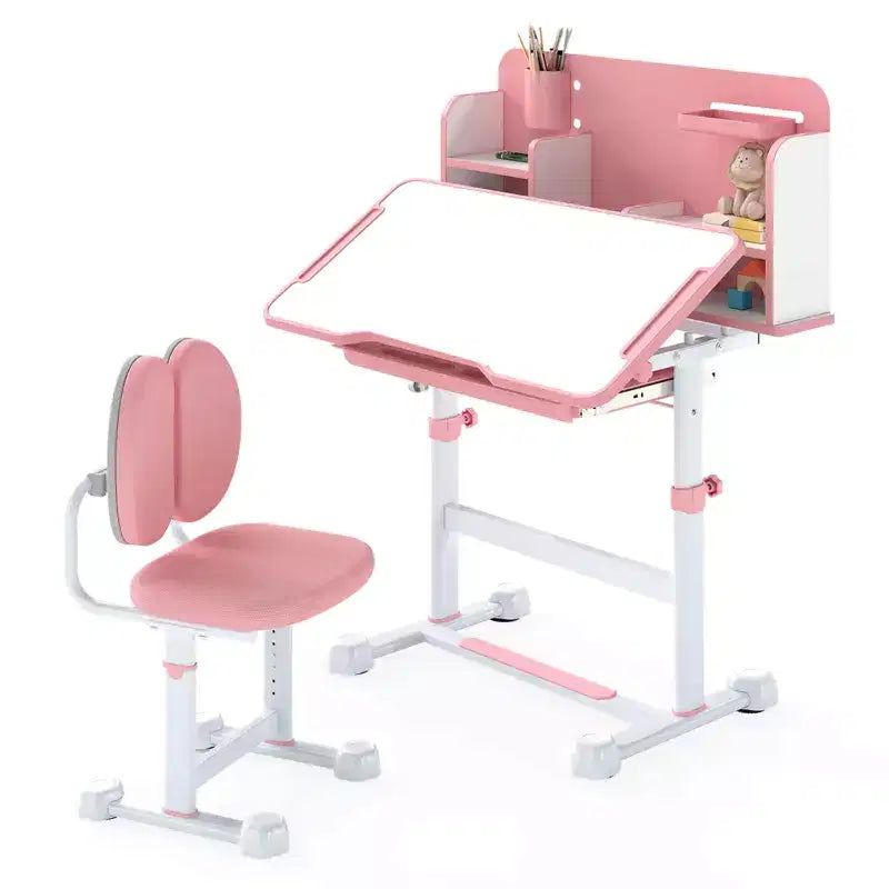 Ensemble bureau et chaise d'étude pour enfants Costway avec plateau inclinable, porte-stylo et plateau, support de lecture bleu/gris