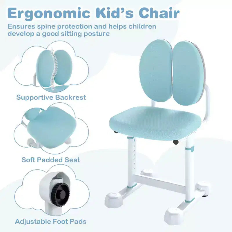 Ensemble bureau et chaise d'étude pour enfants Costway avec plateau inclinable, porte-stylo et plateau, support de lecture bleu/gris