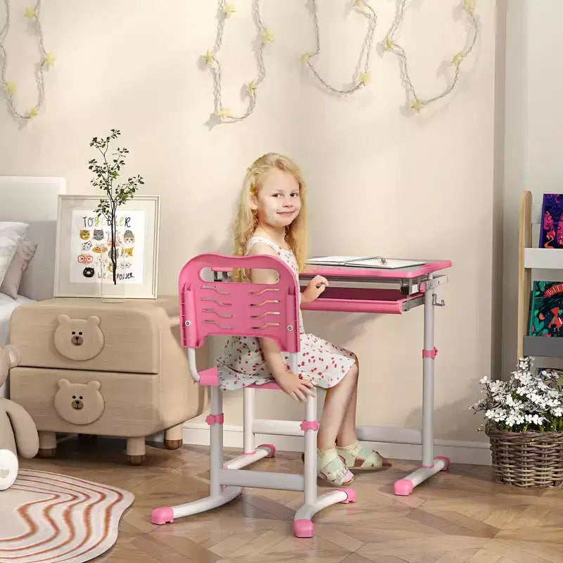 Ensemble de bureau et chaise d'étude Whisen pour enfants, réglable en hauteur, avec construction en MDF - Rose