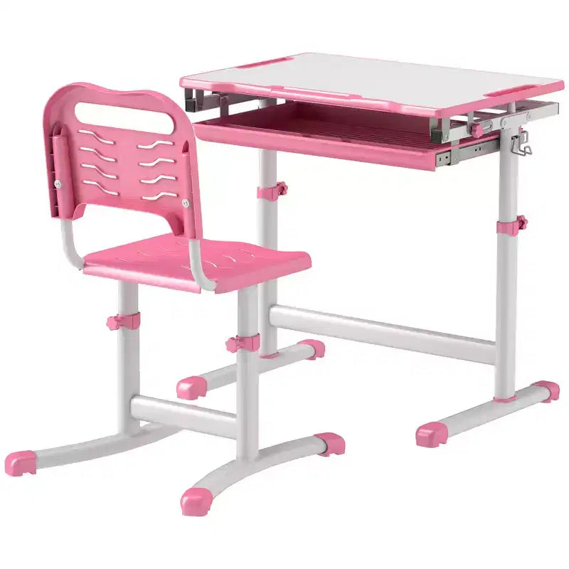 Ensemble de bureau et chaise d'étude Whisen pour enfants, réglable en hauteur, avec construction en MDF - Rose