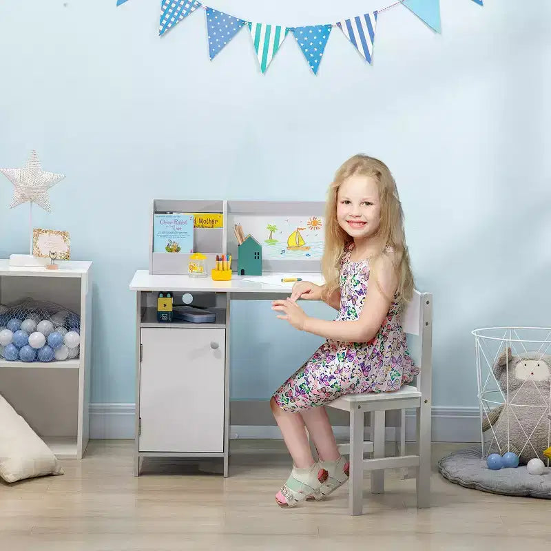 Ensemble bureau et chaise Whisen pour enfants et tout-petits, bureau d'étude pour enfants, mobilier pour enfants avec tableau blanc - Gris