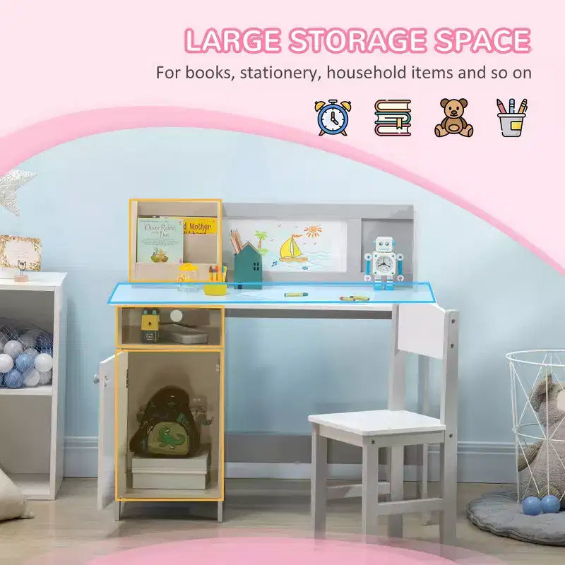 Ensemble bureau et chaise Whisen pour enfants et tout-petits, bureau d'étude pour enfants, mobilier pour enfants avec tableau blanc - Gris