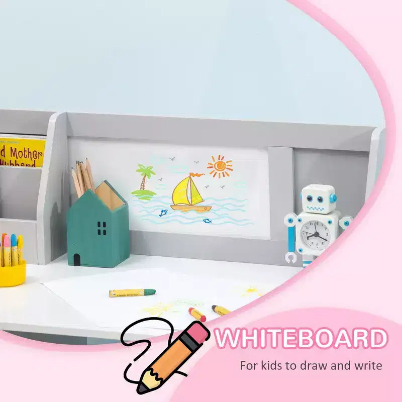 Ensemble bureau et chaise Whisen pour enfants et tout-petits, bureau d'étude pour enfants, mobilier pour enfants avec tableau blanc - Gris