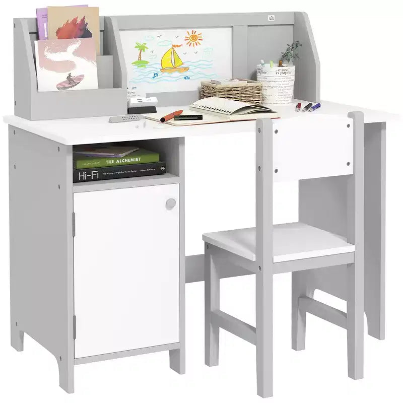 Ensemble bureau et chaise Whisen pour enfants et tout-petits, bureau d'étude pour enfants, mobilier pour enfants avec tableau blanc - Gris
