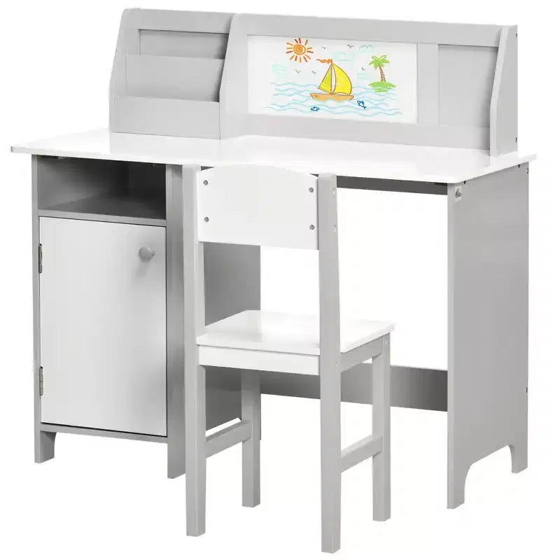 Ensemble bureau et chaise Whisen pour enfants et tout-petits, bureau d'étude pour enfants, mobilier pour enfants avec tableau blanc - Gris