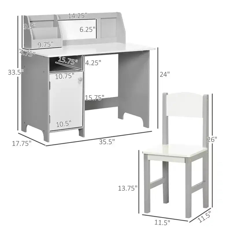 Ensemble bureau et chaise Whisen pour enfants et tout-petits, bureau d'étude pour enfants, mobilier pour enfants avec tableau blanc - Gris