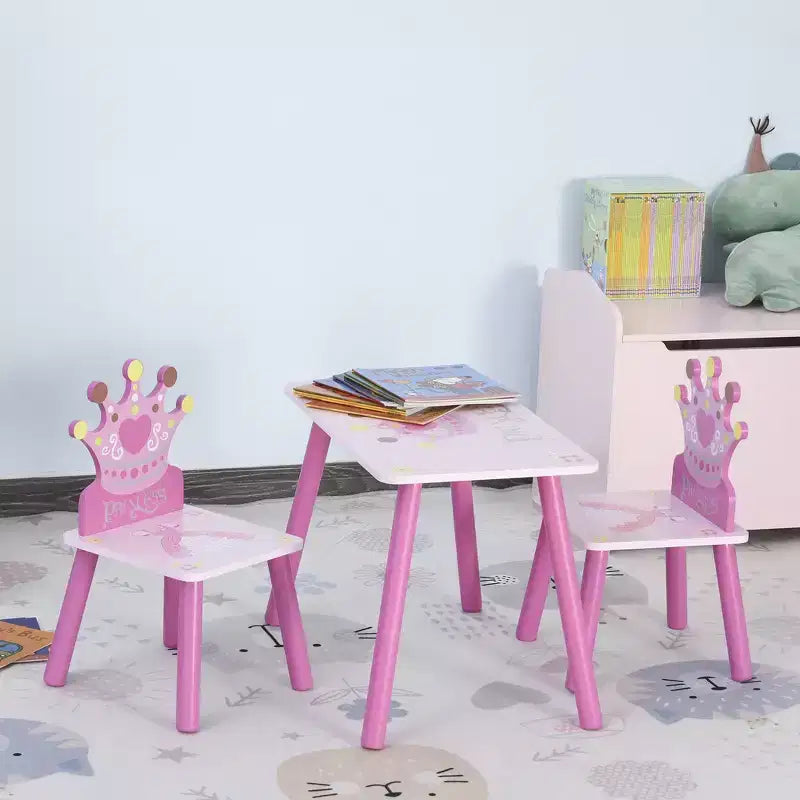 Ensemble table et chaises Whisen Kids, ensemble de bureau pour tout-petits avec table en MDF et pin, conception sécurisée avec bords arrondis – Rose