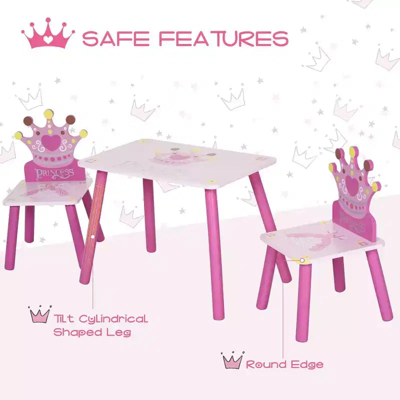 Ensemble table et chaises Whisen Kids, ensemble de bureau pour tout-petits avec table en MDF et pin, conception sécurisée avec bords arrondis – Rose