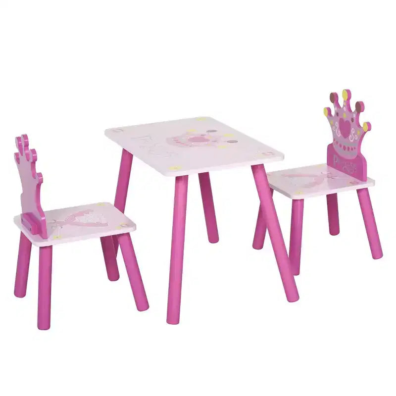 Ensemble table et chaises Whisen Kids, ensemble de bureau pour tout-petits avec table en MDF et pin, conception sécurisée avec bords arrondis – Rose