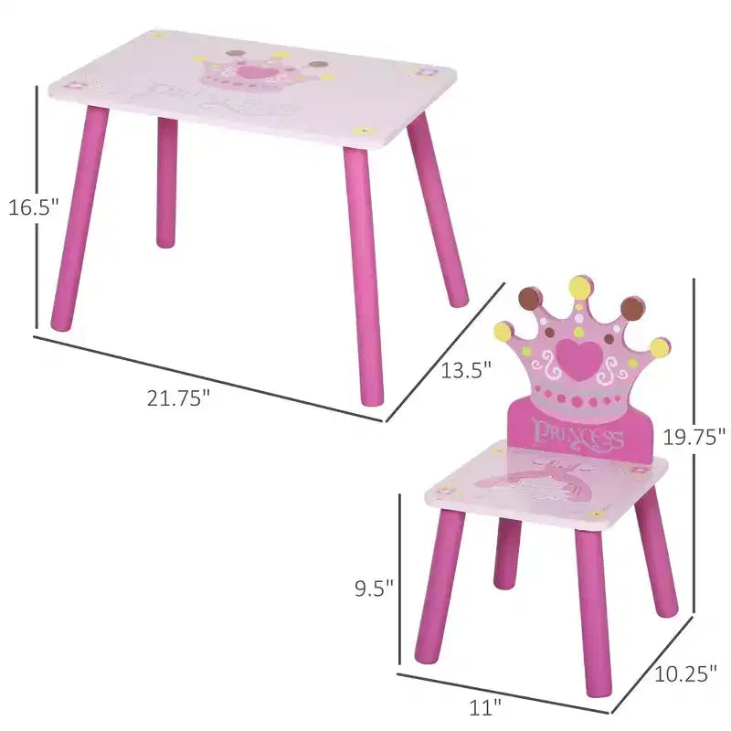 Ensemble table et chaises Whisen Kids, ensemble de bureau pour tout-petits avec table en MDF et pin, conception sécurisée avec bords arrondis – Rose