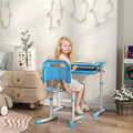 Whisen Adjustable Kids Desk and Chairs Set, Ergonomic Table and Chair Set with Storage Drawer - Blue