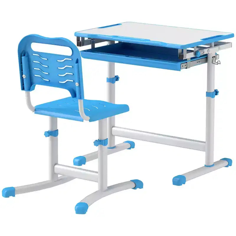 Ensemble bureau et chaises réglables pour enfants Whisen, ensemble ergonomique table et chaise avec tiroir de rangement - Bleu