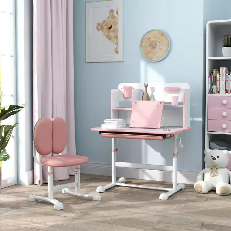 Whisen Kids Desk Set, Adjustable Kids and Ergonomic Study Desk and Chair Set with Tilting Tabletop - Pink