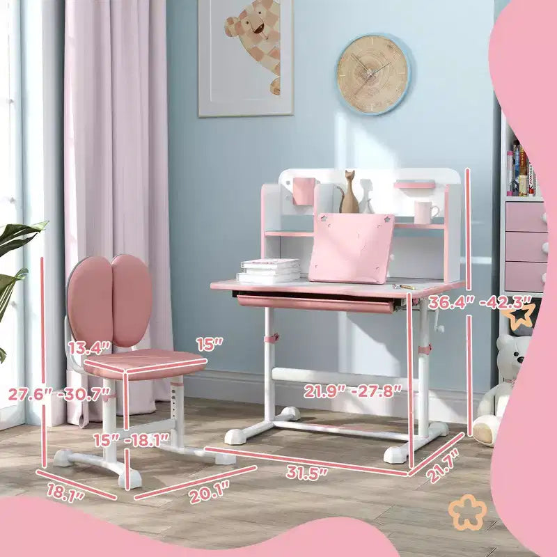 Bureau et chaise d'étude ergonomiques réglables pour enfants Whisen Kids Desk Set avec plateau inclinable - Rose