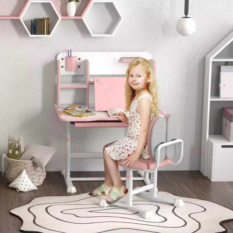 Bureau et chaise d'étude ergonomiques réglables pour enfants Whisen Kids Desk Set avec plateau inclinable - Rose