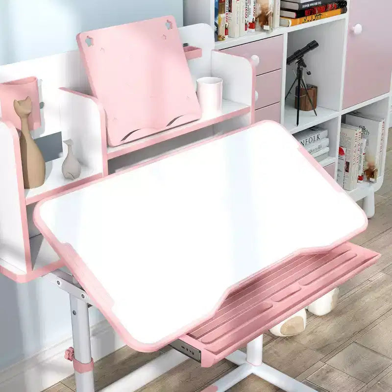 Bureau et chaise d'étude ergonomiques réglables pour enfants Whisen Kids Desk Set avec plateau inclinable - Rose